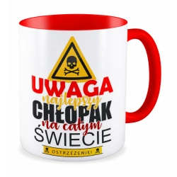 Kubek czerwony na DZIEŃ CHŁOPAKA Uwaga najlepszy Chłopak na całym świecie