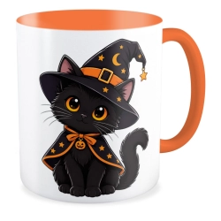 Kubek pomarańczowy na HALLOWEEN Czarny kot koteczek
