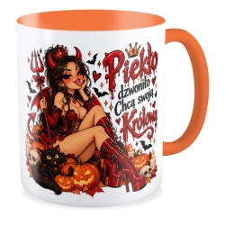 Kubek pomarańczowy na HALLOWEEN Piekło dzwoniło chcą swoją Królową
