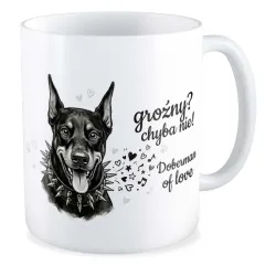 Kubek KOCHAM PIESKI Groźny? Chyba nie! Doberman of love