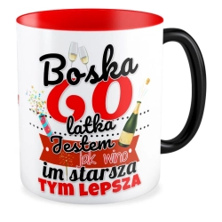Kubek magiczny czerwony na 60 URODZINY Jestem jak wino Sześćdziesiątka