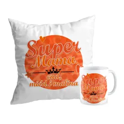 Zestaw poduszka + kubek na DZIEŃ MATKI Super Mama cud miód i malina