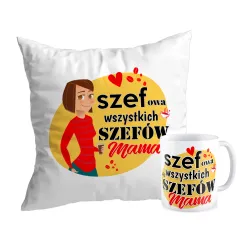 Zestaw poduszka + kubek na DZIEŃ MATKI Szefowa wszystkich szefów Mama