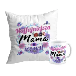 Zestaw poduszka + kubek na DZIEŃ MATKI Najfajniejsza Mama we wsi