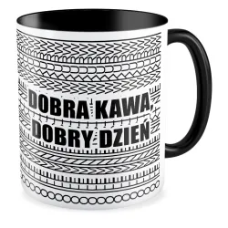 Kubek czarny UKRYTY PRZEKAZ Dobra kawa dobry dzień