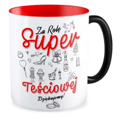 Kubek magiczny czerwony ŚLUBNY weselny Za rolę super Teściowej Dziękujemy
