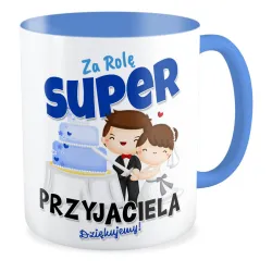 Kubek niebieski ŚLUBNY weselny Za rolę super Przyjaciela Dziękujemy