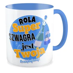 Kubek niebieski ŚLUBNY weselny Rola super Szwagra jest Twoja Dziękujemy