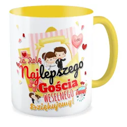 Kubek żółty ŚLUBNY weselny Za rolę najlepszego Gościa weselnego Dziękujemy