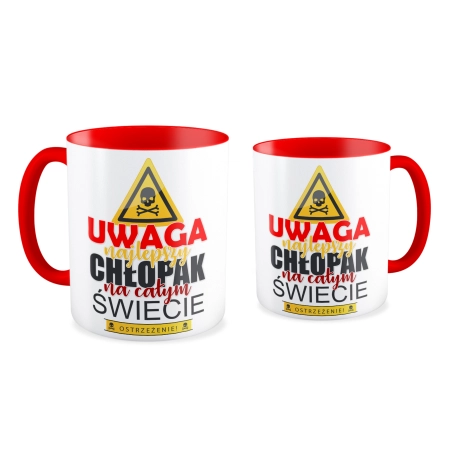 Kubek czerwony na DZIEŃ CHŁOPAKA Uwaga najlepszy Chłopak na całym świecie