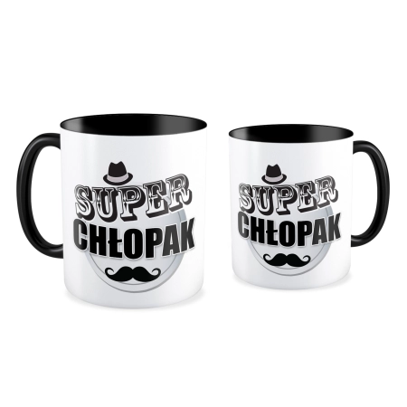 Kubek czarny na DZIEŃ CHŁOPAKA Super Chłopak z wąsem