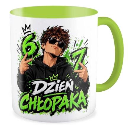 Kubek zielony na DZIEŃ CHŁOPAKA 6 7 six seven Chłopak