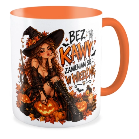 Kubek pomarańczowy na HALLOWEEN Bez kawy zmieniam się w wiedźmę