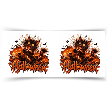 Kubek pomarańczowy na HALLOWEEN Czarny kot koteczek nietoperze