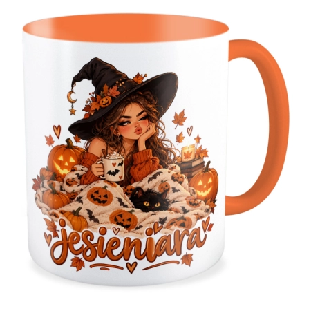 Kubek pomarańczowy na HALLOWEEN Jesieniara dynia jesień Wiedźma