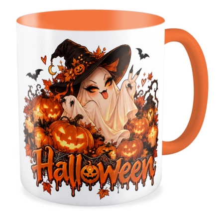 Kubek pomarańczowy na HALLOWEEN Wiedźma czarownica dynia nietoperz