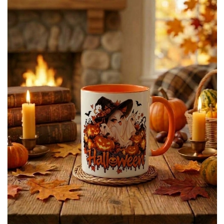 Kubek pomarańczowy na HALLOWEEN Wiedźma czarownica dynia nietoperz