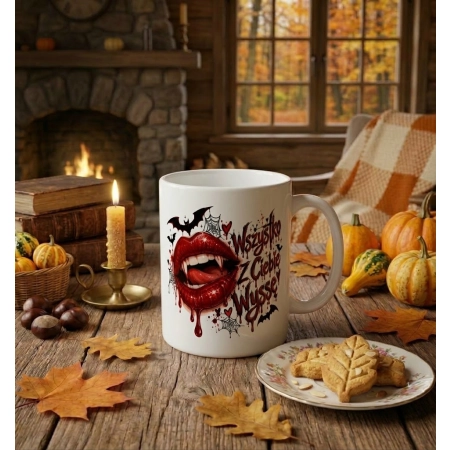 Kubek na HALLOWEEN Wszystko z Ciebie wyssę wampir nietoperz