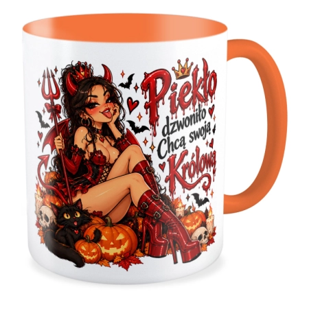 Kubek pomarańczowy na HALLOWEEN Piekło dzwoniło chcą swoją Królową