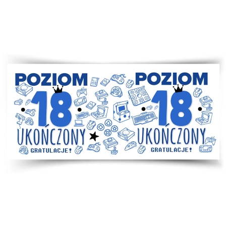 Kubek niebieski na URODZINY Poziom 18 ukończony Osiemnastka