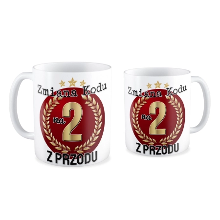 Kubek na 20 URODZINY Zmiana kodu 2 z przodu Dwudziestka