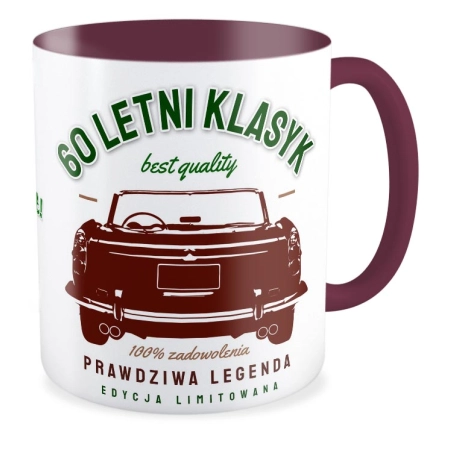 Kubek bordowy na URODZINY 60 letni klasyk Prawdziwa legenda Siedemdziesiątka