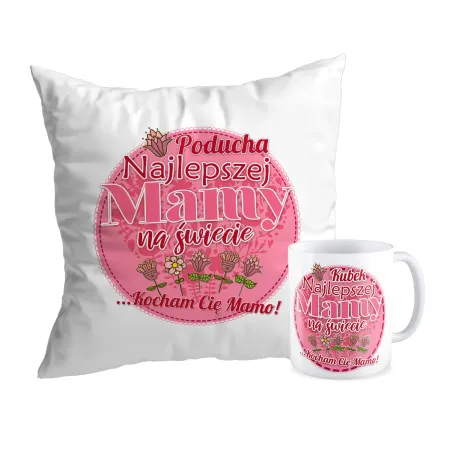 Zestaw poduszka + kubek na DZIEŃ MATKI Najlepsza Mama na świecie Kocham Cię