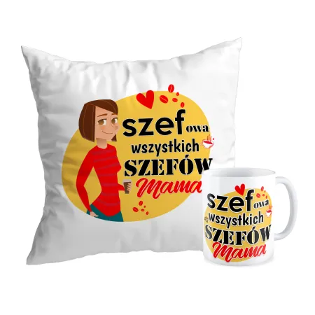 Zestaw poduszka + kubek na DZIEŃ MATKI Szefowa wszystkich szefów Mama
