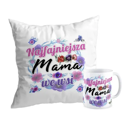 Zestaw poduszka + kubek na DZIEŃ MATKI Najfajniejsza Mama we wsi