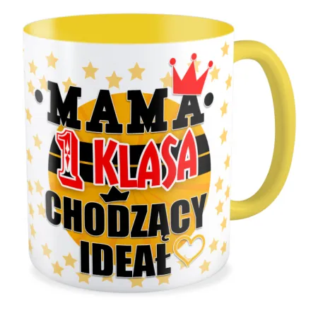 Kubek żółty na DZIEŃ MATKI Mama 1 klasa chodzący ideał