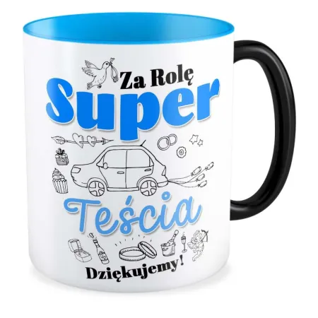 Kubek magiczny niebieski ŚLUBNY weselny Za rolę super Teścia Dziękujemy