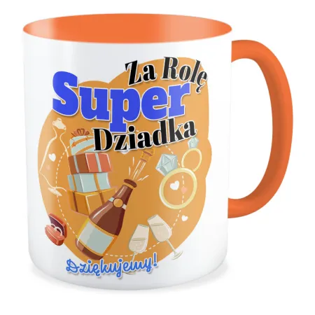 Kubek pomarańczowy ŚLUBNY weselny Za rolę super Dziadka Dziękujemy