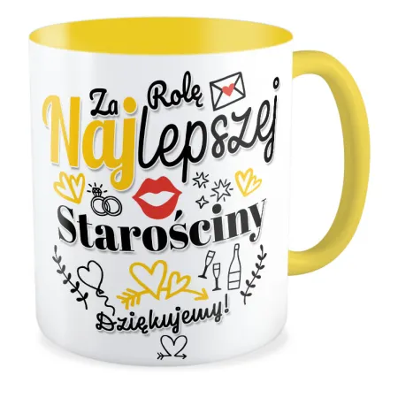 Kubek żółty ŚLUBNY weselny Za rolę najlepszej Starościny Dziękujemy