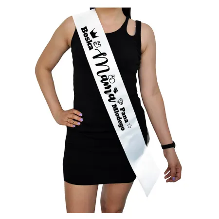 Szarfa BIAŁA Ślub Boska Mama Pana Młodego