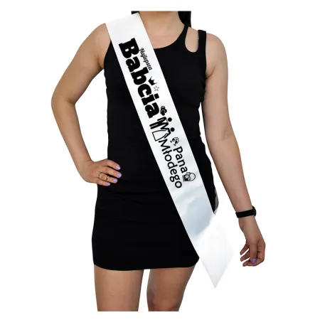 Szarfa BIAŁA Ślub Najlepsza Babcia Pana Młodego